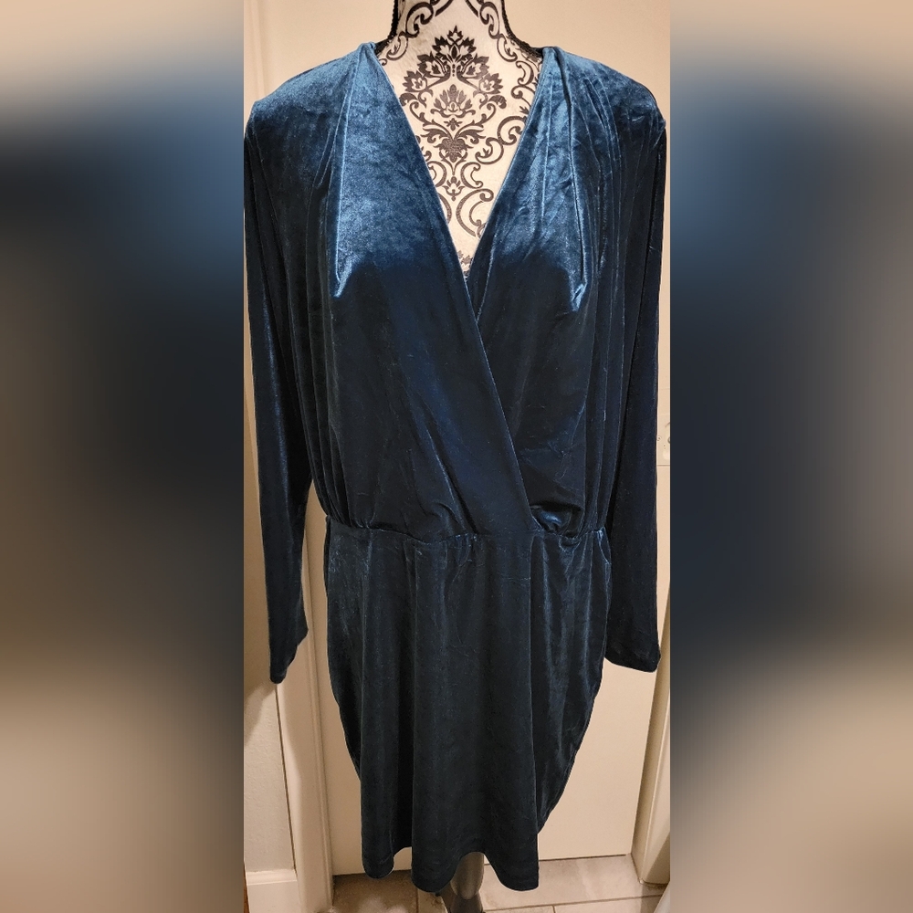 Banana Republic Long‎ Sleeve Teal Velvet Faux Wrap Dress Sz XL New With Tags